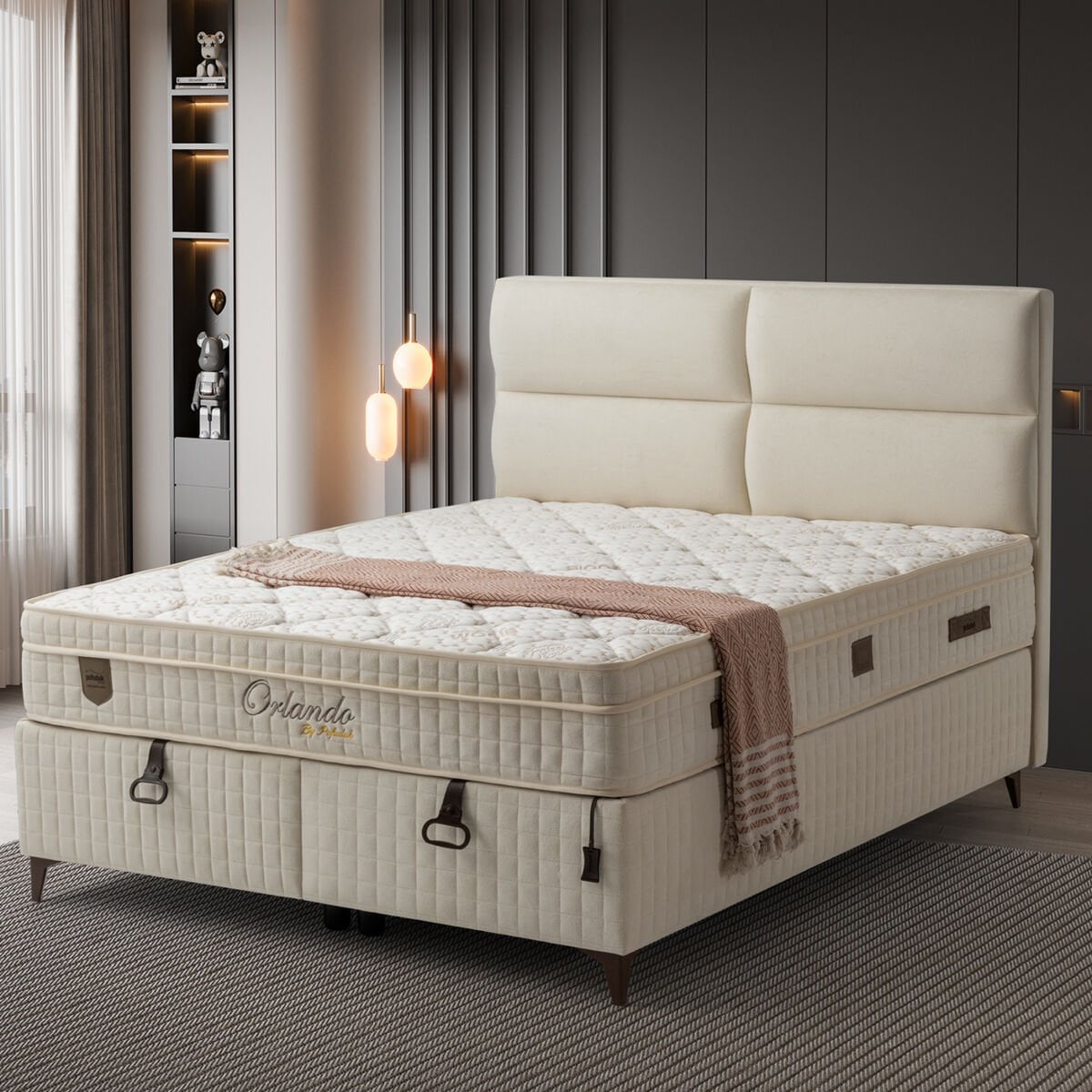 Pofuduk Orlando 90x190 Yatak Baza Başlık Set