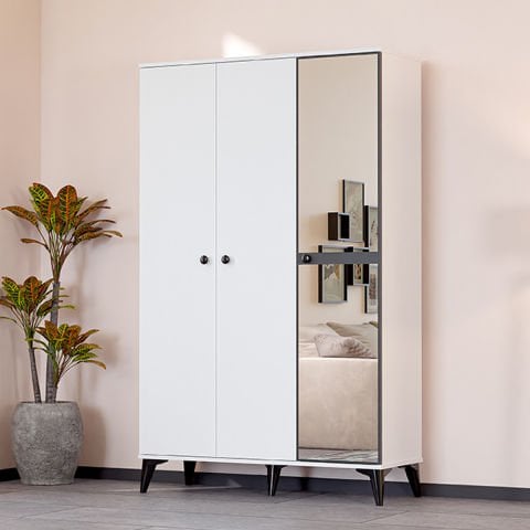 Levent Dlp.0005-218 Tire 3 Kapılı Dolap Beyaz Siyah