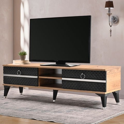 Levent Tvu.0009-240 Şerit TV Sehpası Atlantik Çam Siyah
