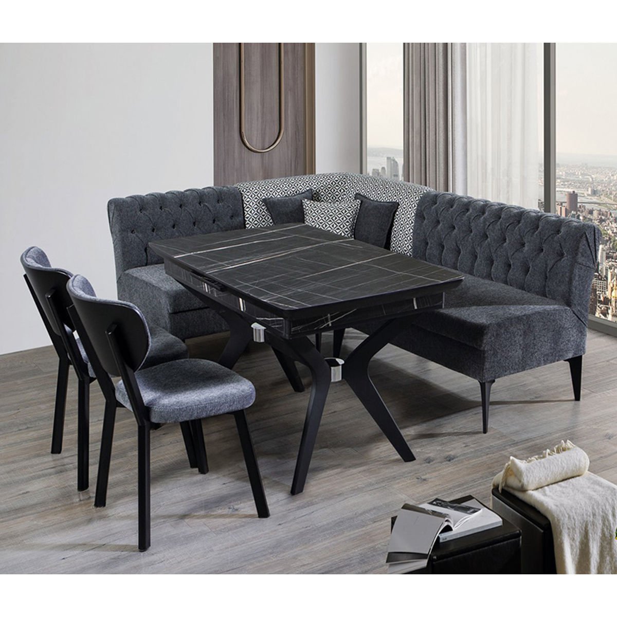 Always Star Katar Köşe & 1 Adet T670 Masa & 2 Adet C523 Sandalyeli Köşe Takımı