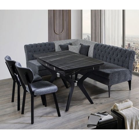 Always Star Katar Köşe & 1 Adet T670 Masa & 2 Adet C523 Sandalyeli Köşe Takımı