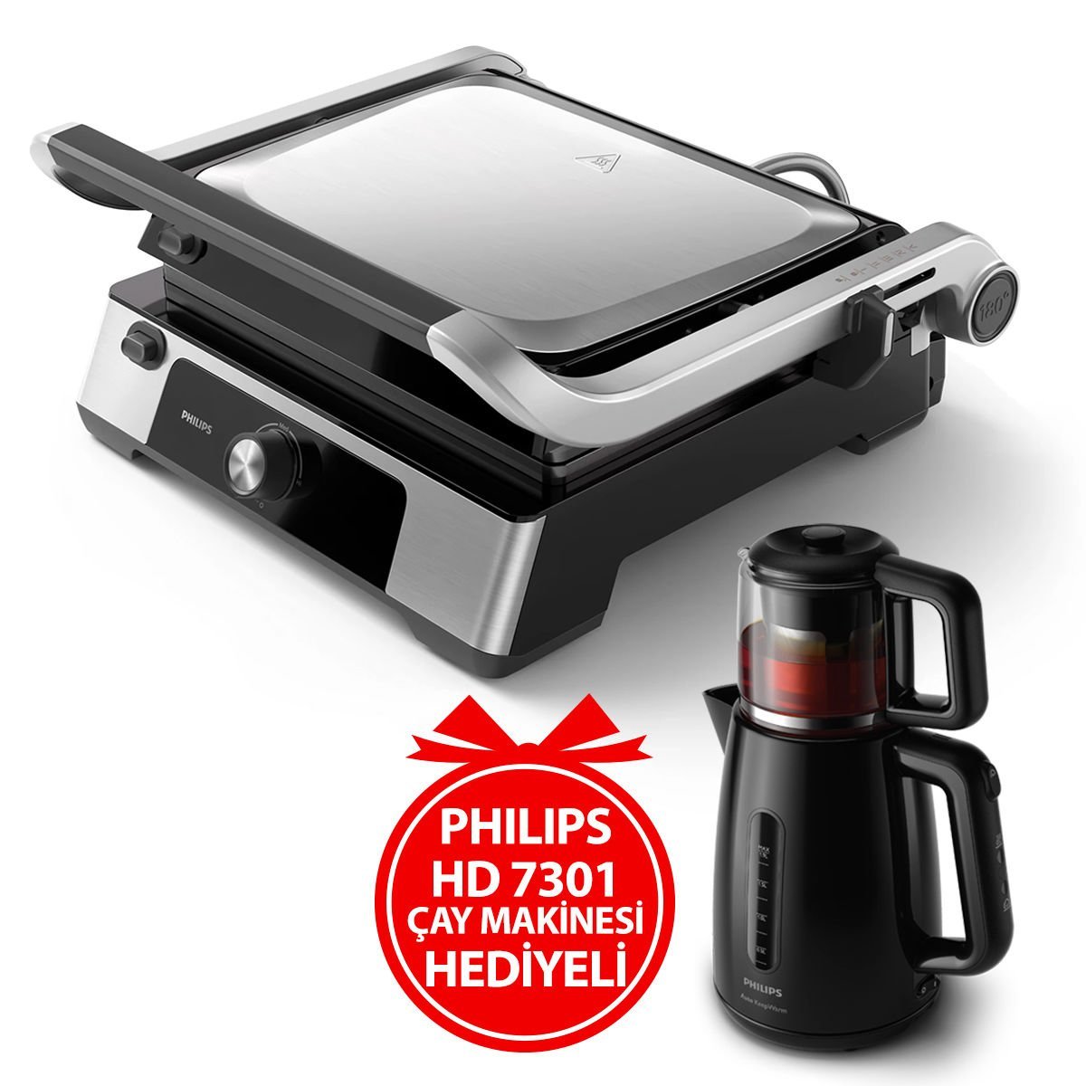 Philips BXA0057/00, HD6301/90 Izgara ve Tost Makinesi (HD7301 Çay Makinesi Hediyeli)