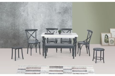 DAMLA COUNTRY MASA, BEYAZ ANTRASİT, 125X80