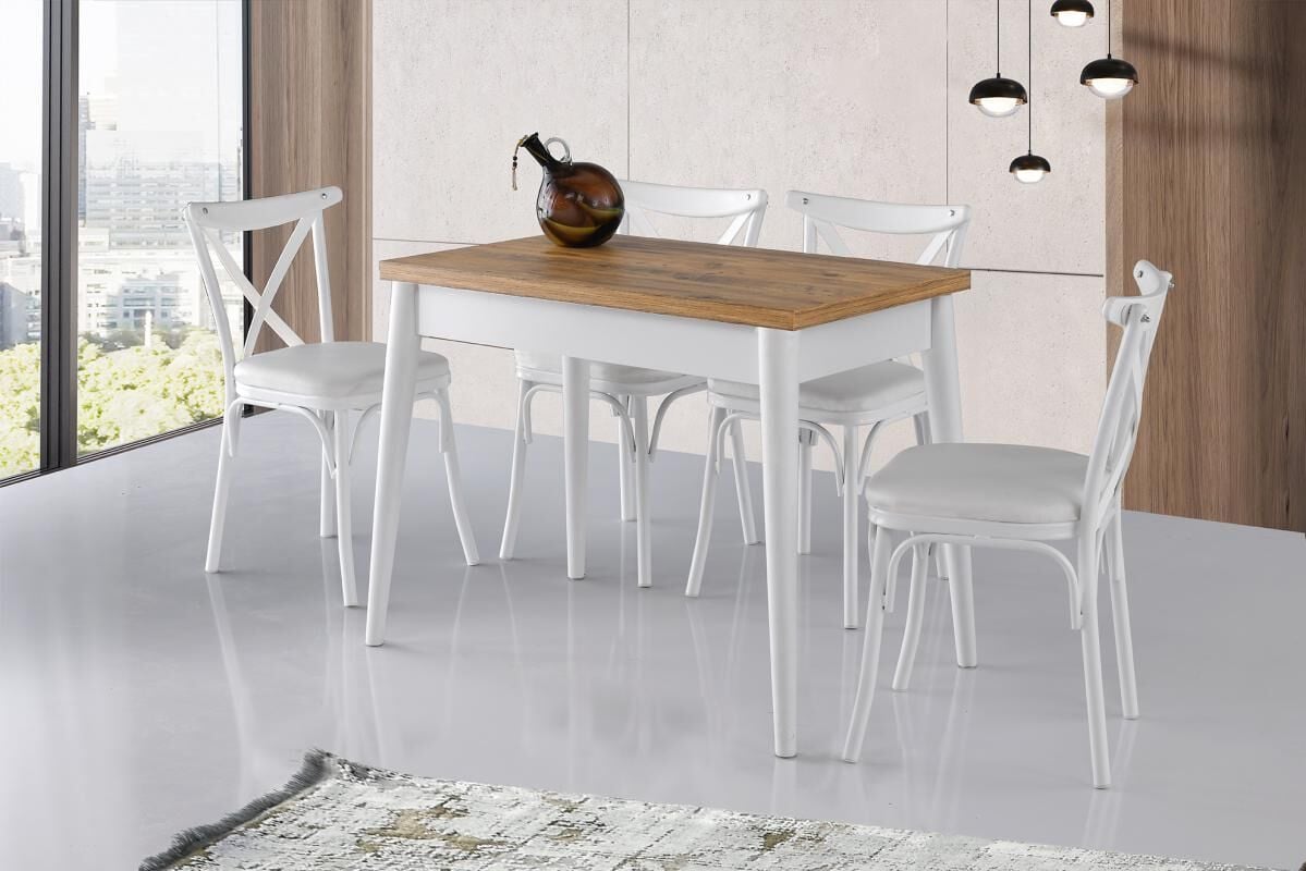 Levent Msa.0031-251, 4035 Dolunay 60*100 Döner Kaşık.ahş.ayak Masa Ant Çam Beyaz