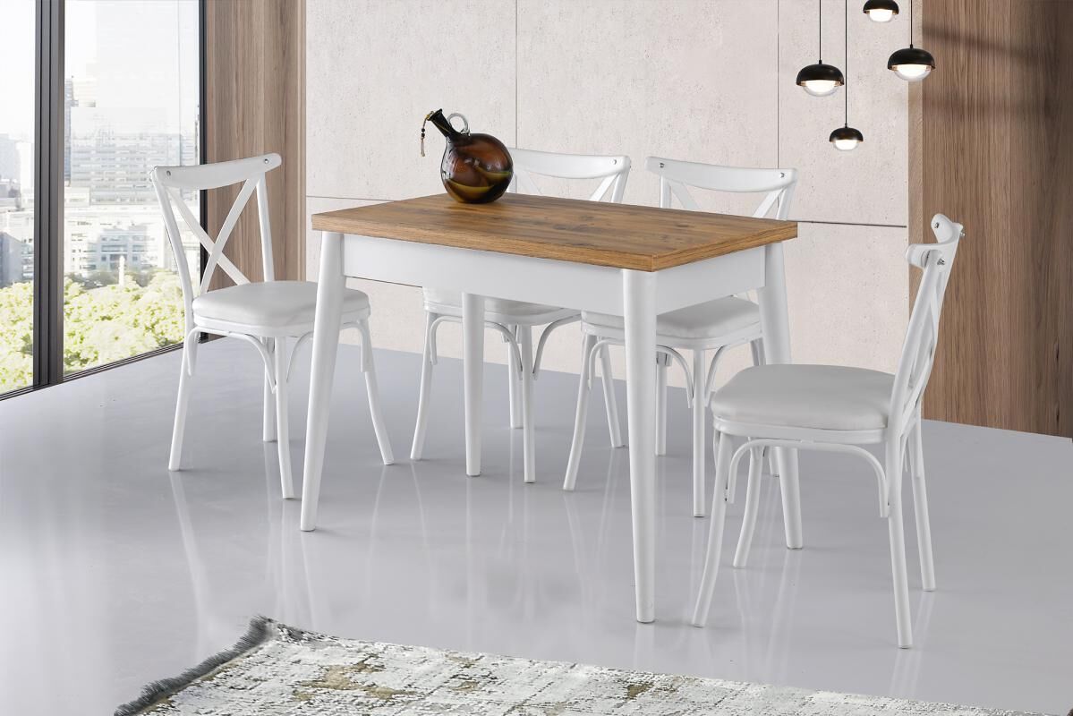 Levent Msa.0031-251, 4035 Dolunay 60*100 Döner Kaşık.ahş.ayak Masa Ant Çam Beyaz