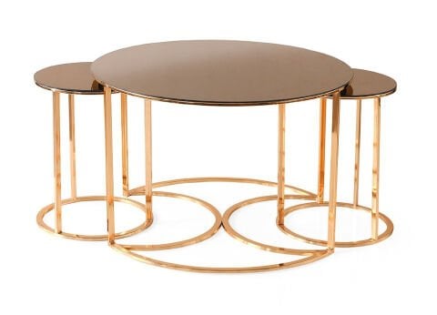 Levent Ort.0013-401, 5311 Twins Yuvarlak Orta Sehpa Bronz Cam Gold Ayak