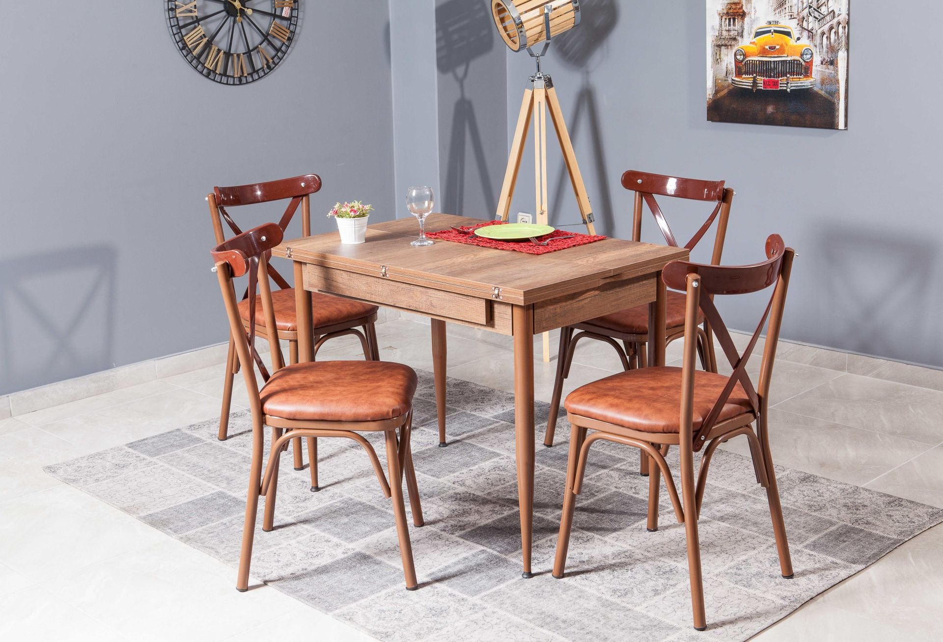 Levent Mtk.0146-474, 4006 Kartal Dikdörtgen Masa+(4) 3650 Sandalye Ceviz