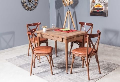 Levent Mtk.0146-474, 4006 Kartal Dikdörtgen Masa+(4) 3650 Sandalye Ceviz