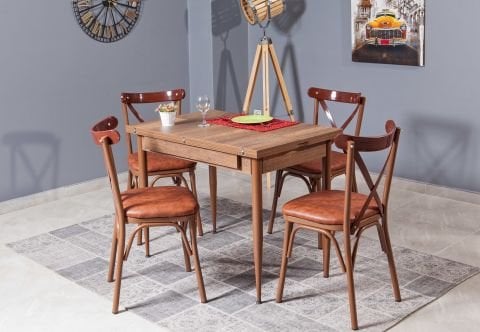 Levent Mtk.0146-474, 4006 Kartal Dikdörtgen Masa+(4) 3650 Sandalye Ceviz