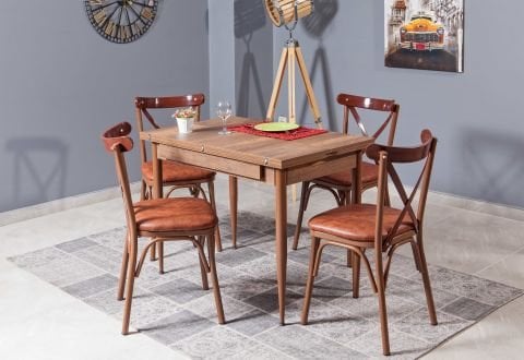 Levent Mtk.0146-474, 4006 Kartal Dikdörtgen Masa+(4) 3650 Sandalye Ceviz