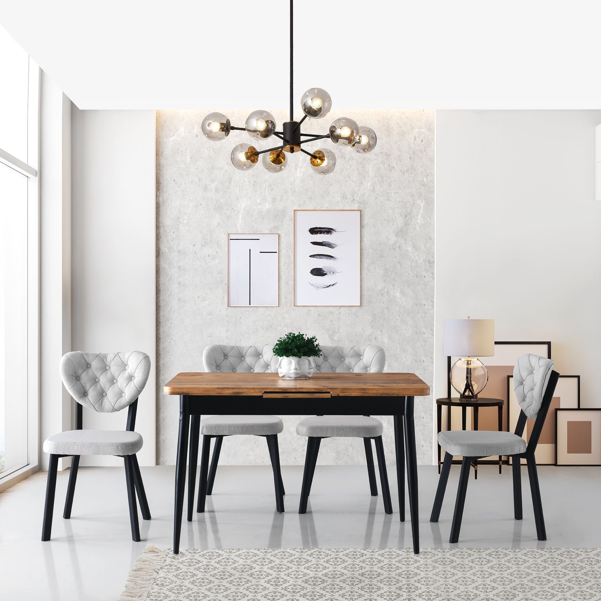 AY MASA, RİVONE SANDALYE TAKIMI, ATLANTİK ÇAM, SİYAH, 120x70