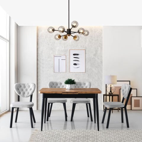 AY MASA, RİVONE SANDALYE TAKIMI, ATLANTİK ÇAM, SİYAH, 120x70