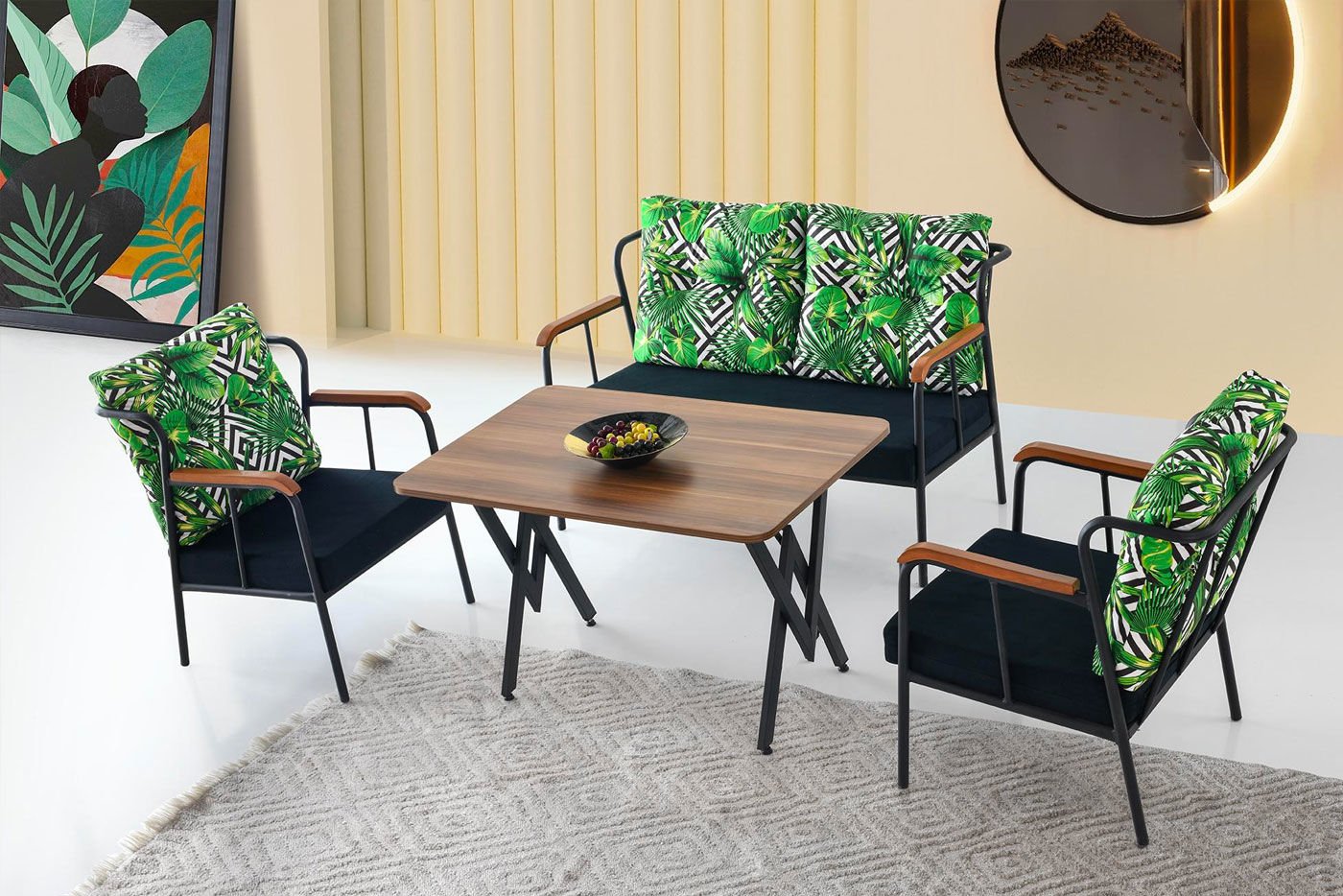 Levent Cay.0004-607, 5195 Ebruli Çay Seti Yeşil Desenli Siyah