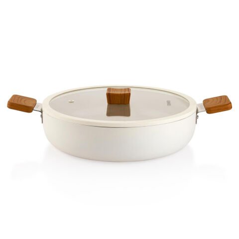 Schafer Ceramoni Seramik Basık Tencere 30cm-krem