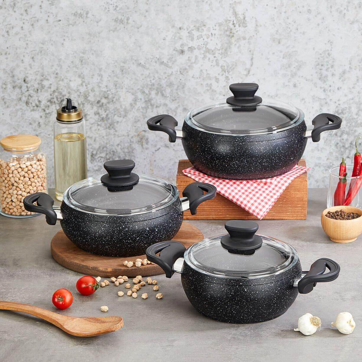 Firstclass, Life 6 Parça Siyah Granit Güveç Tencere Seti