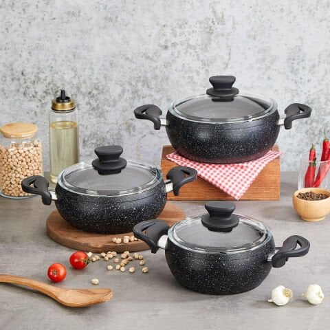 Firstclass, Life 6 Parça Siyah Granit Güveç Tencere Seti