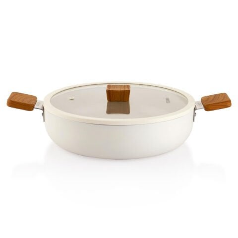 Schafer Ceramoni Seramik Basık Tencere 28 Cm-Krem