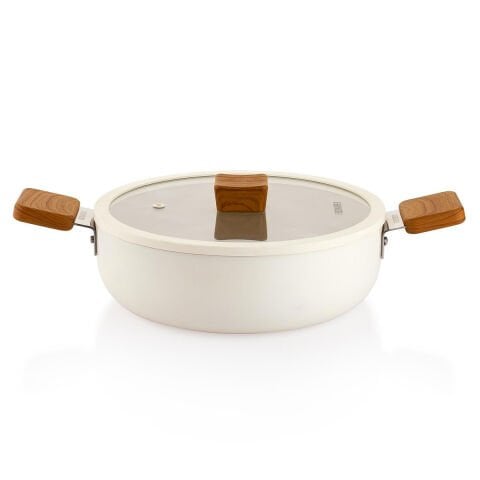 Schafer Ceramoni Seramik Basık Tencere 24 Cm-Krem