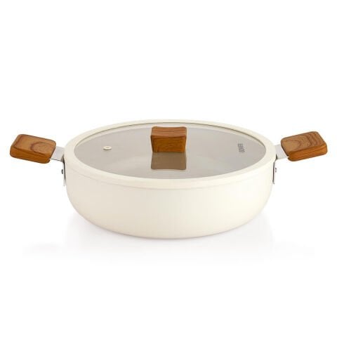 Schafer Ceramoni Seramik Basık Tencere 26 Cm-Krem