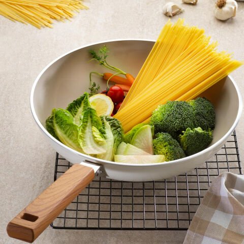 Schafer Ceramoni Seramik Wok Tava 28 Cm-Krem