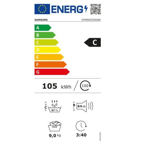 Samsung DV90DG52A0AEAH, 9 Kg Beyaz Kurutma Makinesi