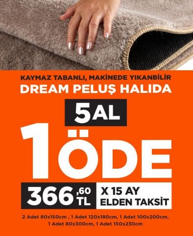 Dream Yumuşak Tüylü Kaymaz Tabanlı Halı 5 Al 1 Öde