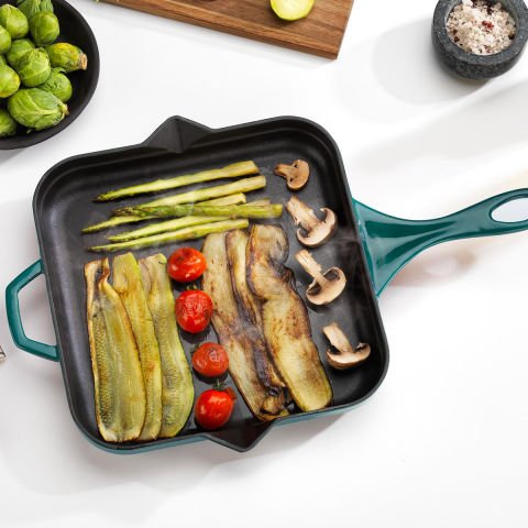 Schafer Guss Chef Döküm Kare Kızartma Tavası 28x28cm-Turkuaz
