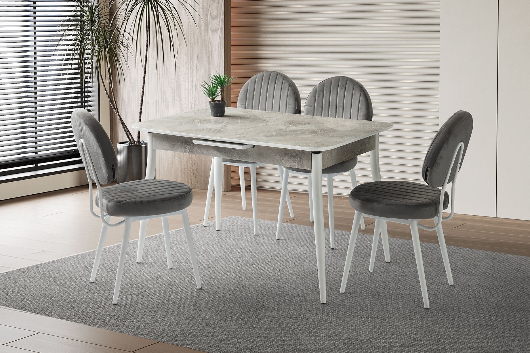 SALTA MASA TAKIMI RAMBLA BEYAZ - BEAD SANDALYE GRİ BEYAZ