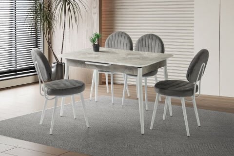 SALTA MASA TAKIMI RAMBLA BEYAZ - BEAD SANDALYE GRİ BEYAZ