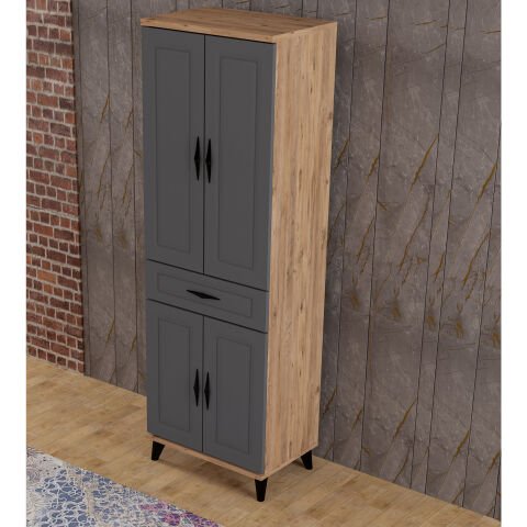 Levent Dlp.0001-245, 4 Kapaklı Çok Amaçlı Dolap Meşe Antrasit