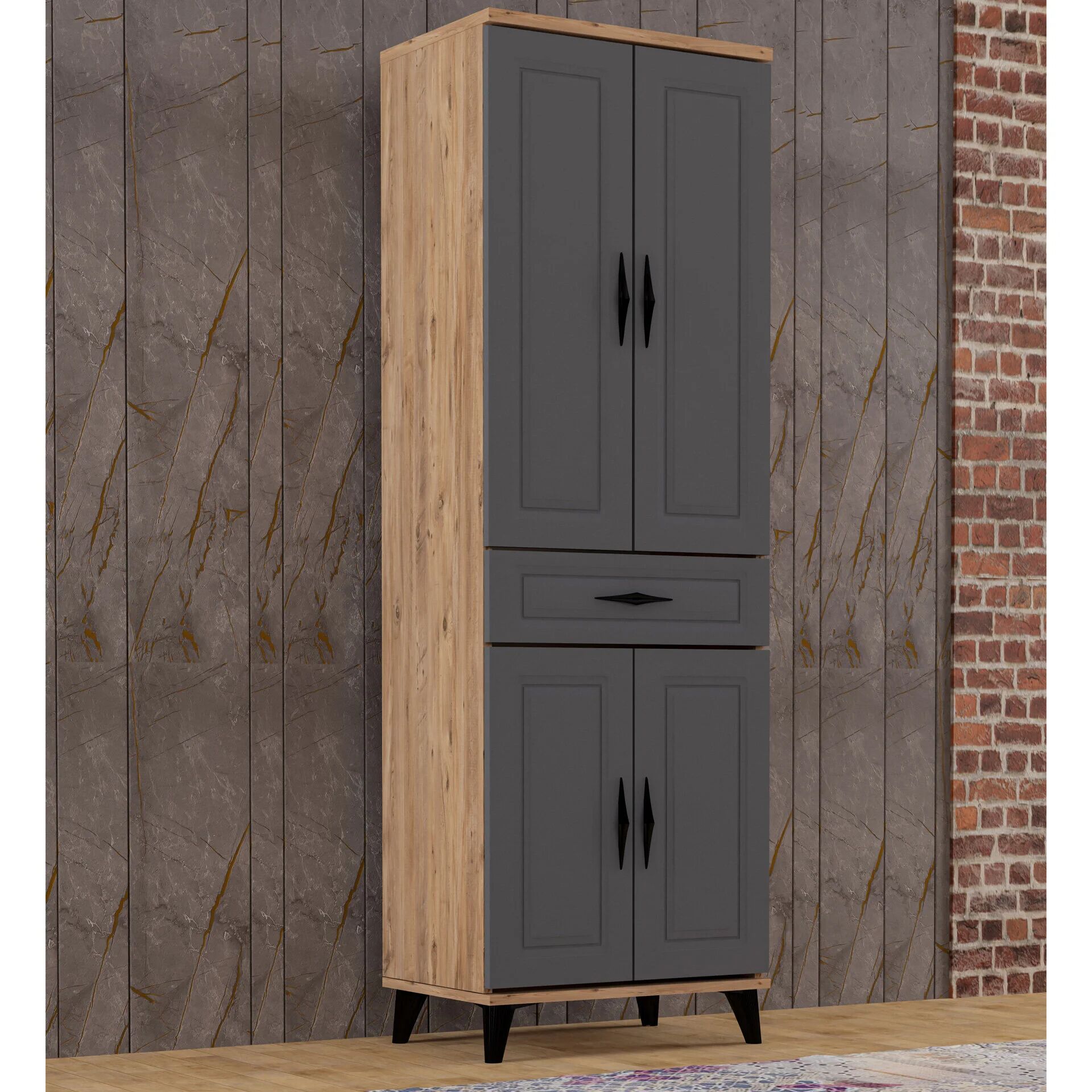 Levent Dlp.0001-245, 4 Kapaklı Çok Amaçlı Dolap Meşe Antrasit