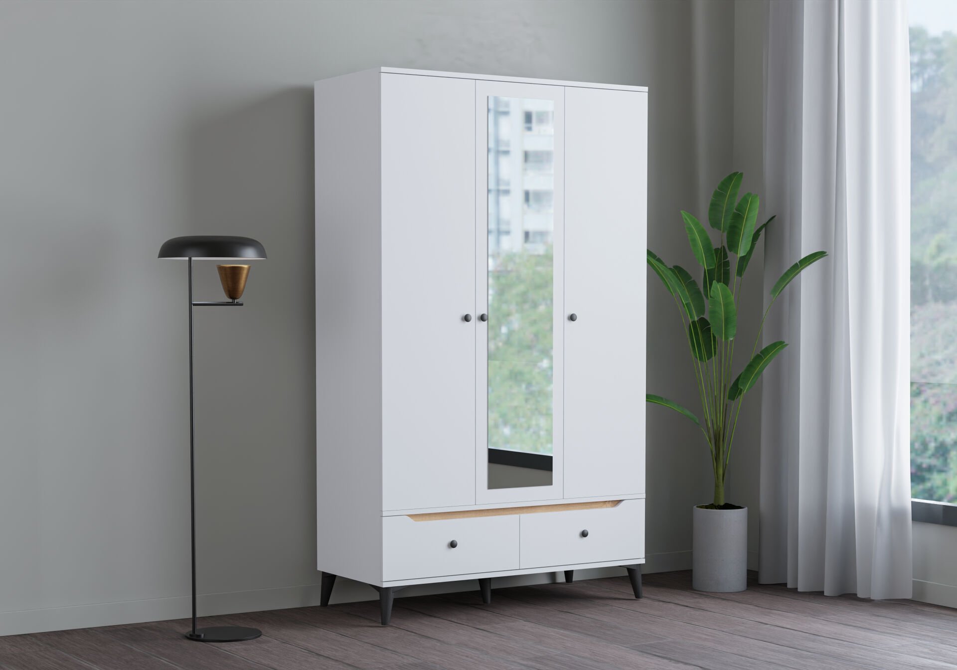 Levent Dlp.0006-232 Carina 3 Kapılı 2 Çekmeceli Dolap Beyaz Ceviz