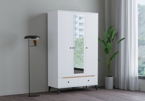 Levent Dlp.0006-232 Carina 3 Kapılı 2 Çekmeceli Dolap Beyaz Ceviz