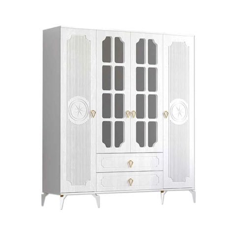 Levent Dlp.0007-203, Uzay Country 4 Kapılı 2 Çekmeceli Dolap Beyaz