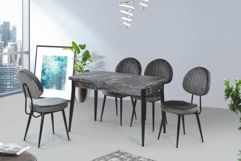 Levent MTK.0169-432, 4005 Kelebek 80*130 Metal Masa+(4) 2018 Bead San Siyah