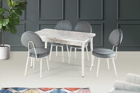 Levent MTK.0168-435, 4005 Kelebek 80*130 Metal Masa+(4) 2018 Bead San Beyaz