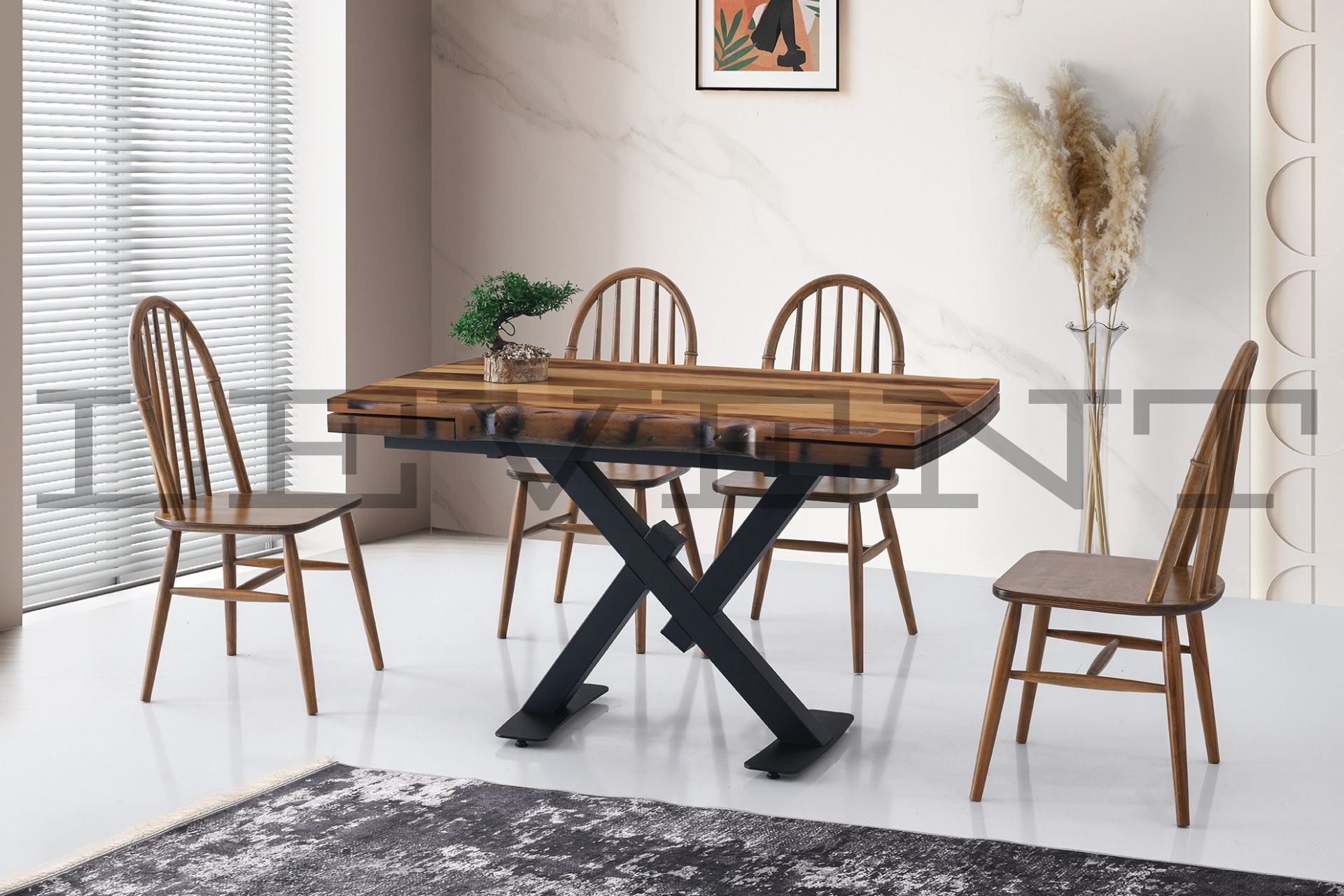 AÇILIR KÜTÜK MASA VE SEDEF AMERİKAN SANDALYE, CEVİZ, 130x80