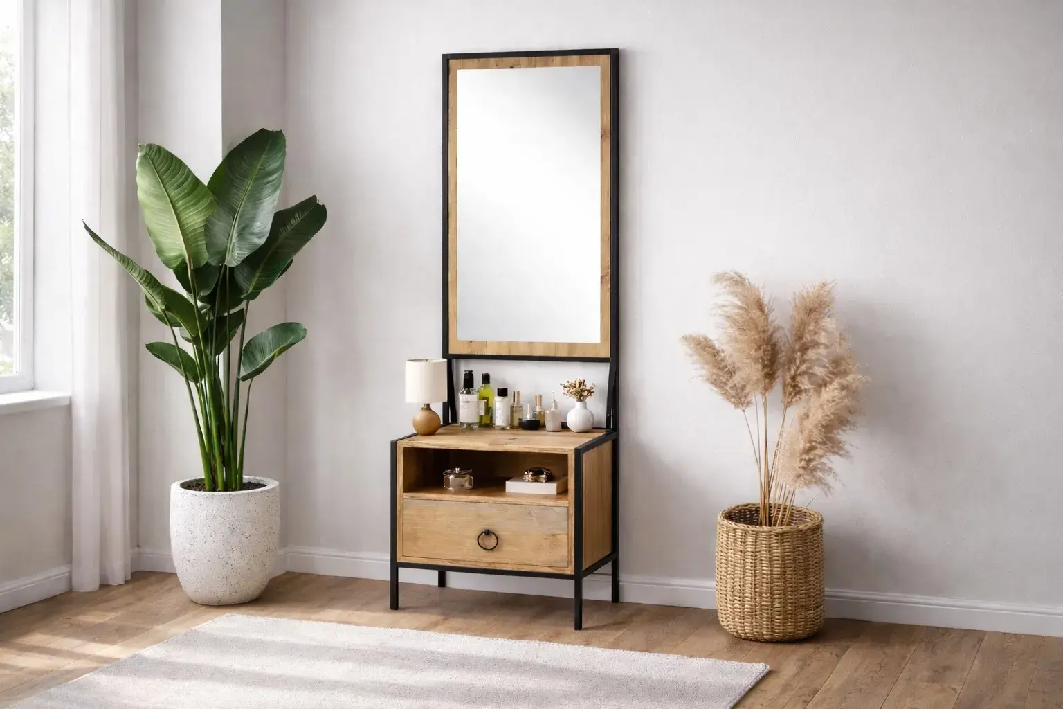 SEVİL ÇEKMECELİ AYNA ATLANTİK ÇAM SİYAH