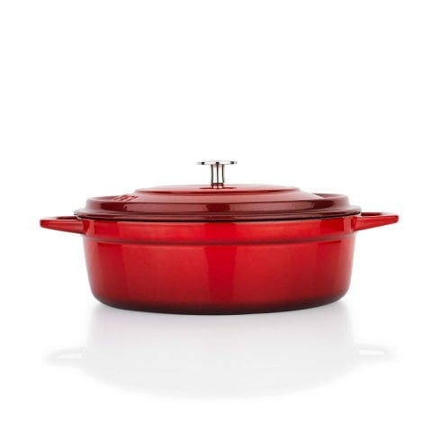 Schafer Guss Chef Döküm Basık Tencere 26cm-2 Parça-Kırmızı