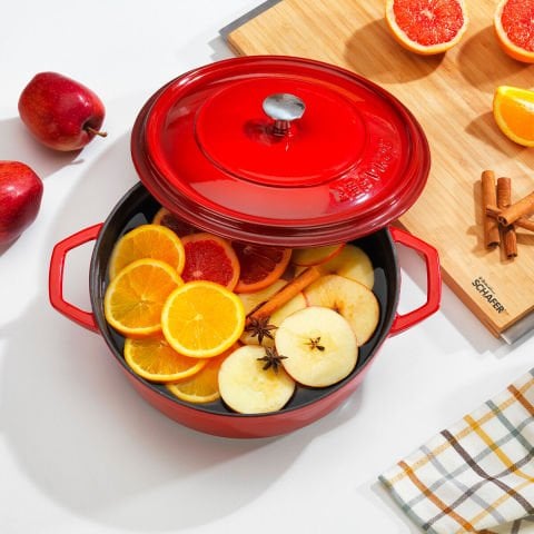Schafer Guss Chef Döküm Basık Tencere 26cm-2 Parça-Kırmızı