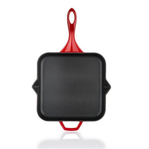Schafer Guss Chef Döküm Kare Grill Tava Yardımcı Kulplu 28x28cm-1 Parça-Kırmızı