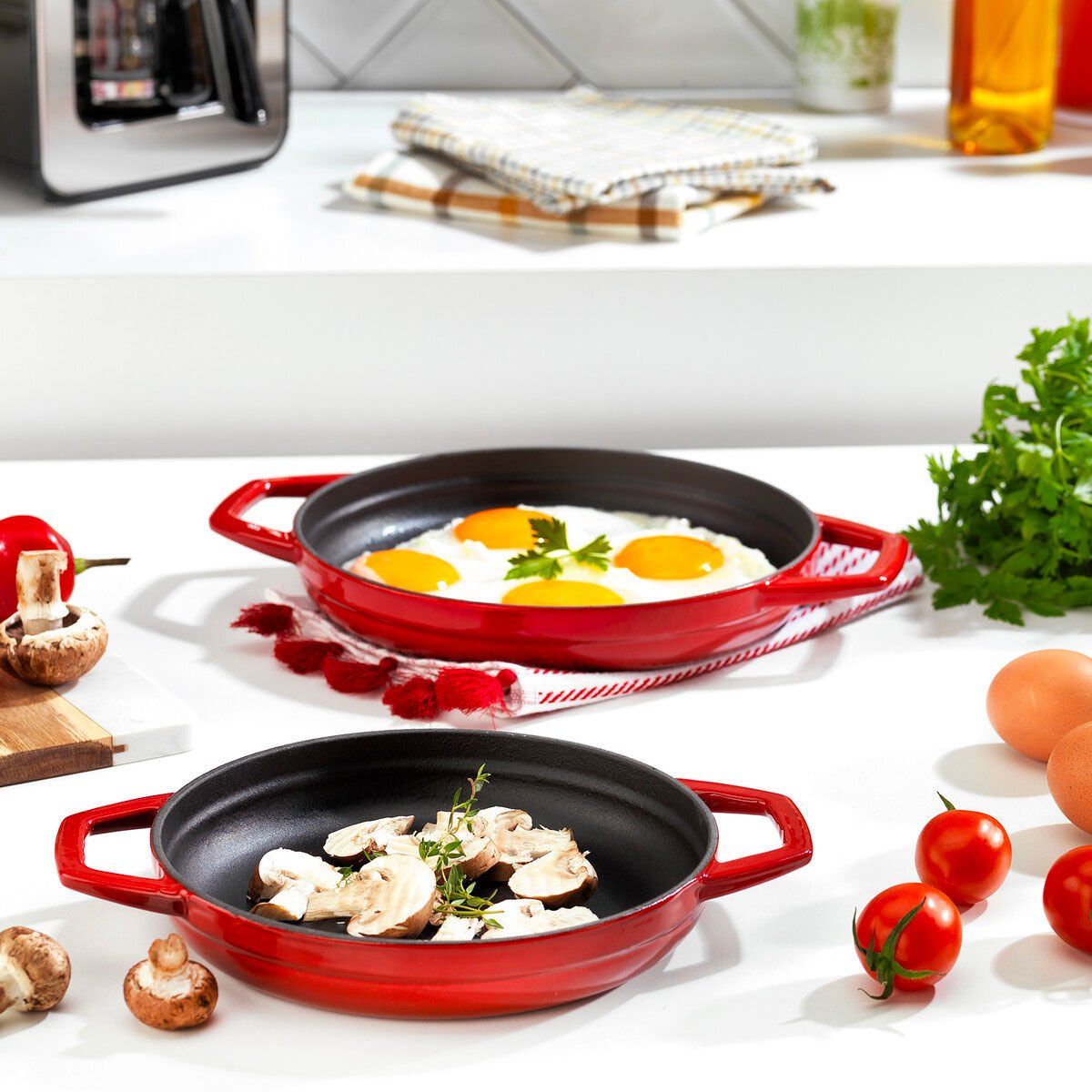 Schafer Guss Chef Döküm Sahan Çift Kulplu 19cm-1 Parça-Kırmızı
