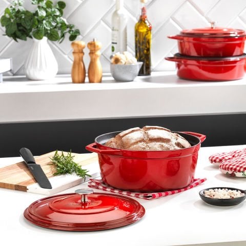 Schafer Guss Chef Döküm Derin Tencere 24cm-2 Parça-Kırmızı