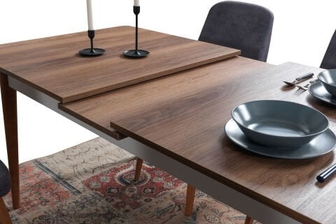 Evart E909 Efsane Ortadan Açılır Masa Konik Ayaklı  Ceviz / Krem