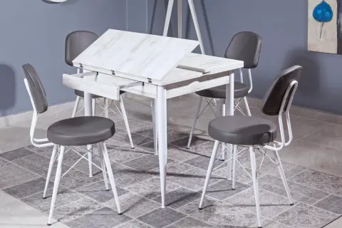 Levent Mtk.0143-456, 4020 Kartal Kare Masa+(4) 4007 Sandalye Beyaz Beya