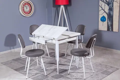 Levent Mtk.0143-456, 4020 Kartal Kare Masa+(4) 4007 Sandalye Beyaz Beya