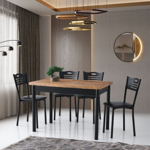 Levent Mtk.0208-458, Smart 70*110 Masa+(4) Smart San Atlantik Çam Siya