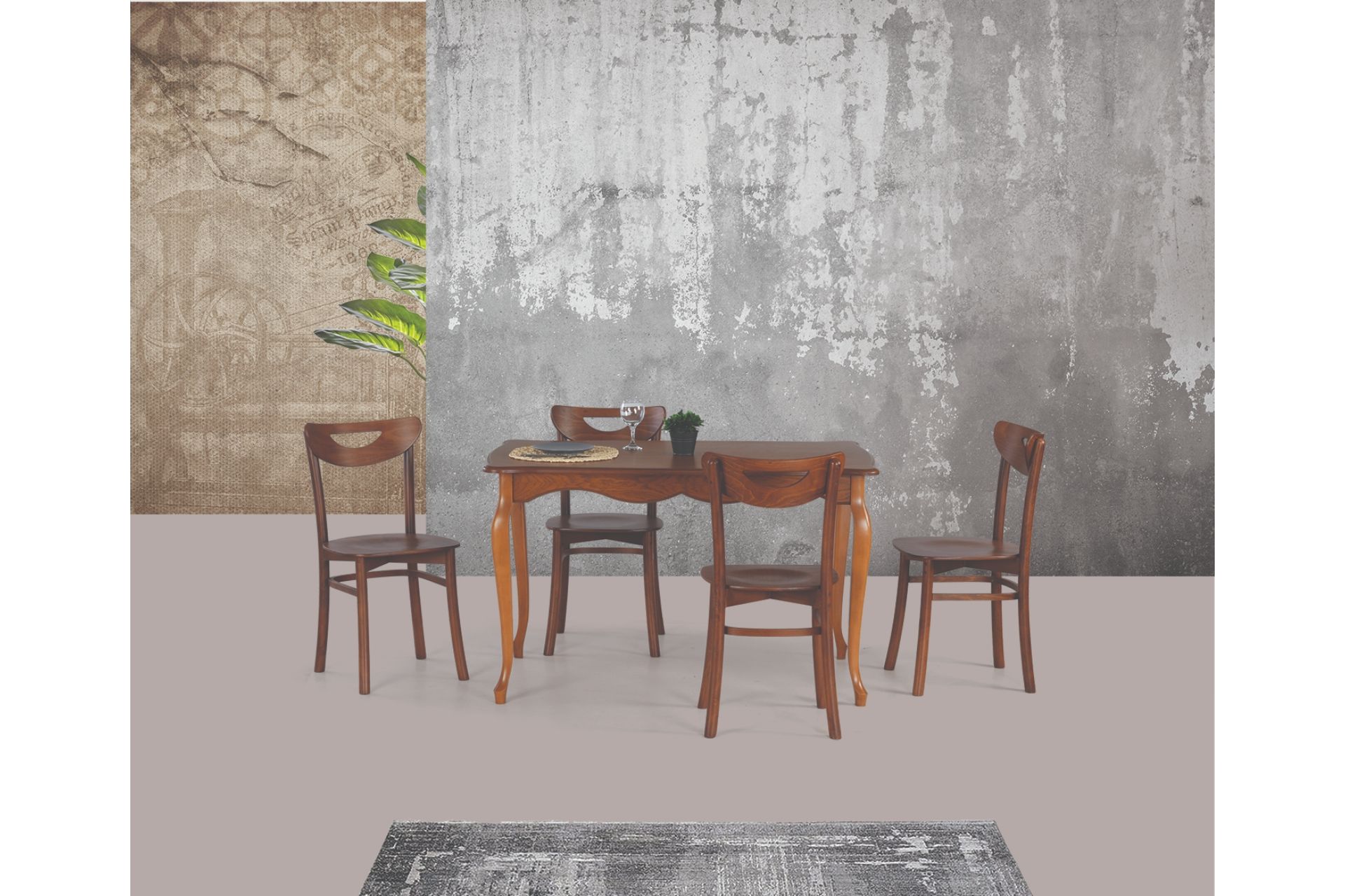 ADA LUKENS MASA VE ALMAN SANDALYE TAKIMI, CEVİZ CEVİZ,125x80