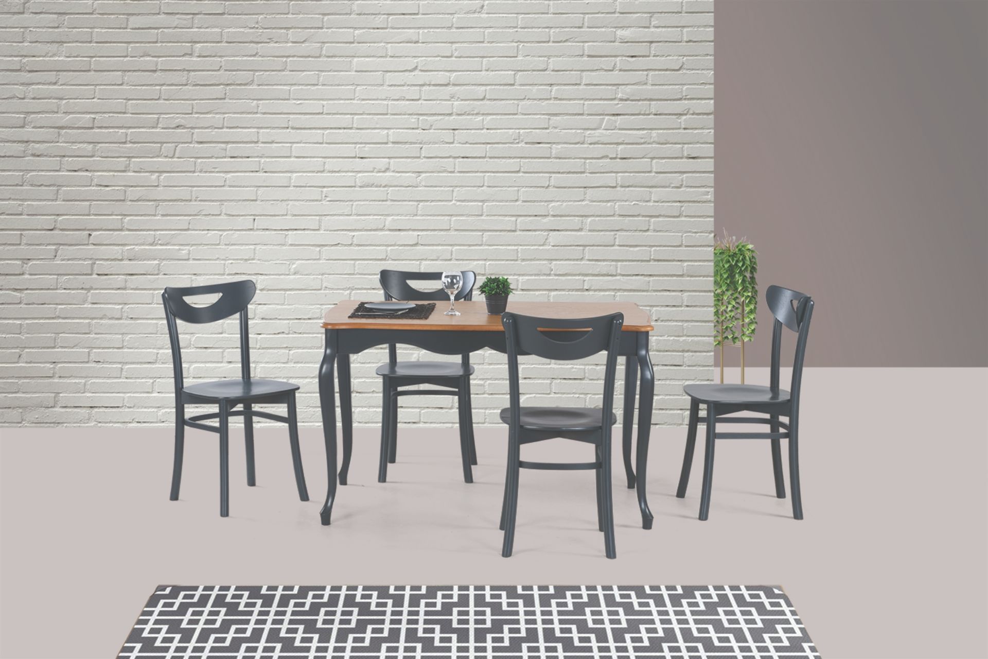ADA LÜKENS MASA VE ALMAN SANDALYE TAKIMI, MEŞE ANTRASİT, 125x80