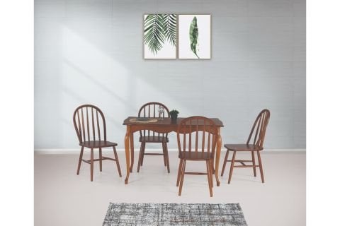 ADA LÜKENS MASA VE AMERİKAN SANDALYE TAKIMI, CEVİZ, 125x80